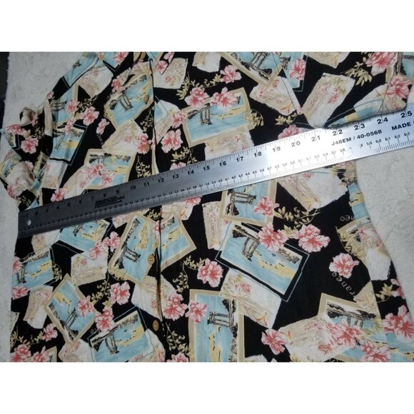 Bahama Beach Women Button Down Hawaiian Shirt Top Size 1X Postcards Floral Multi - Picture 4 of 5